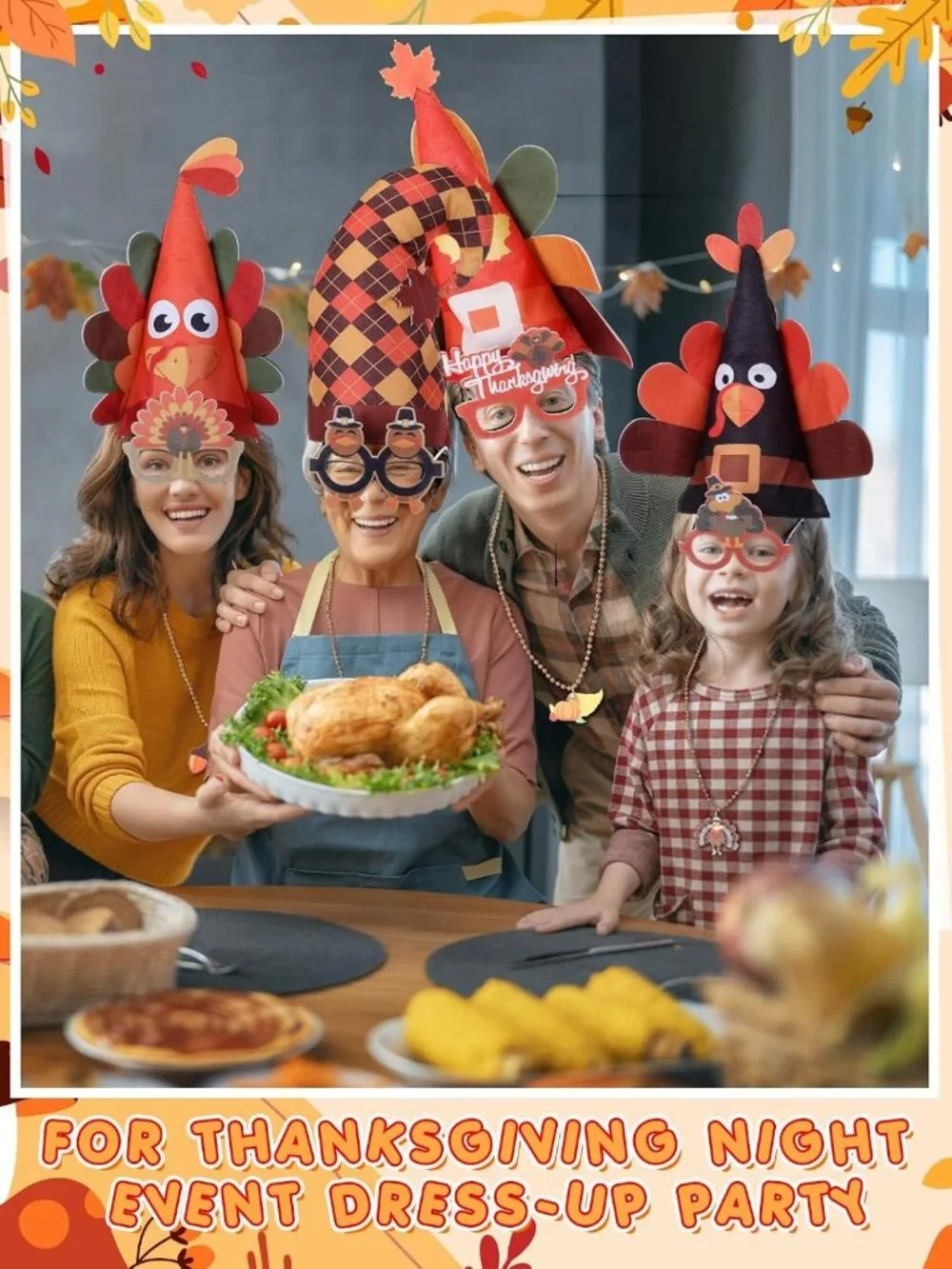 36 Pcs Turkey Party Props Set - Fun Felt Hats, Necklaces & Glasses for